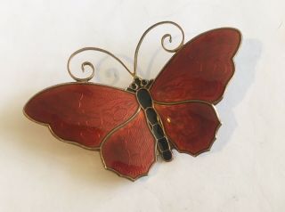 Antique Vintage Lg.  Sterling David Andersen Red Enamel Butterfly Pin