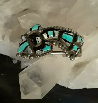 Vintage Zuni Kachina Rainbow Man Sterling Turquoise Cuff Bracelet Signed Brn