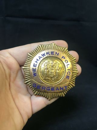 Obsolete Weehawken Nj Sergeant Police Hat Badge Gold Filled