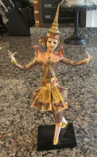 Vintage Thai Thailand Siam Dancer Doll Figurine Cloth Hand Painted