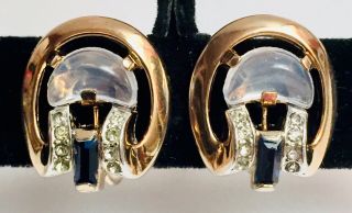 Vintage Alfred Philippe Signed Trifari Jelly Belly Lucite Clip - On Earrings 40’s