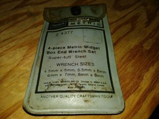 Vintage Craftsman 4 Piece Metric Midget Box End Wrench.  9 4377 2