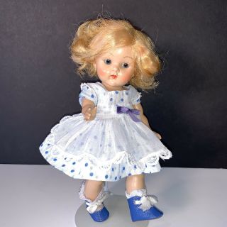 1952 Vintage Vogue Strung Ginny Doll,  Blonde Lucy Tiny Miss Series In Blue 39