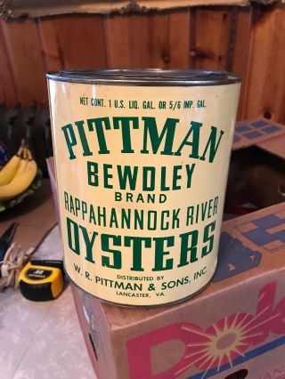 Vintage Pittman Bewdley Rappahannock River Oyster Gallon Tin Can Lancaster Va 10