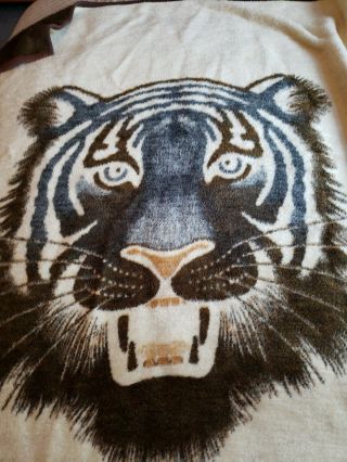 VINTAGE Biederlack Acrylic Blend Blanket with Tiger Face Portrait REVERSIBLE 3