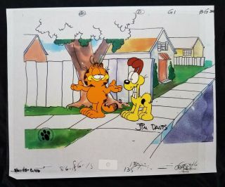 Garfield Odie Production Cel Opc Uf Signed Jim Davis Sidewalk Houses