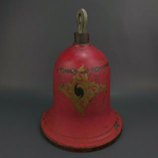 Antique Fire Engine Truck Wagon Bell With Red And Gold Paint