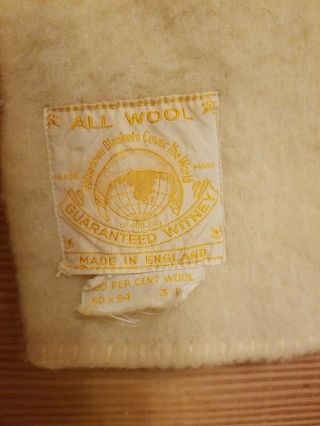 Vintage WITNEY Made in England 100 Wool Blanket Cream & Pink Stripes 60 x 84 2