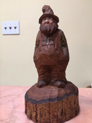 Americana Primitive Tramp Folk Art Carved Wood Whittled Man Signed Figure