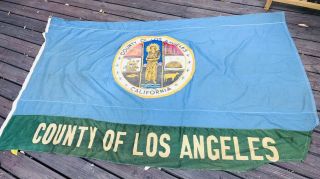 Vintage Linen 7x 4 1/2 Flag Banner County Of Los Angeles California Rare L@@k