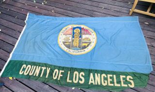 Vintage Linen 7x 4 1/2 Flag Banner COUNTY OF LOS ANGELES CALIFORNIA Rare L@@k 2