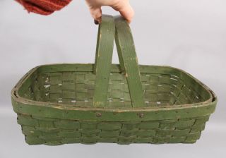 Antique 19thc England Primitive Vegetable Splint Basket Dry Green Milk Paint