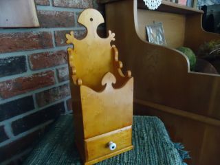 Old Primitive Antique Curly Maple & Pine Pipe Box Wood Hanging Candle Box Drawer