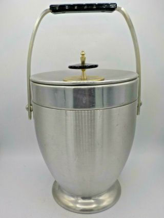 Vintage Mid Century Modern Atomic Kromex Spun Alluminum Ice Bucket Tri Tone