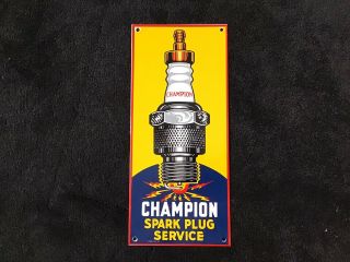 Vintage Champion Spark Plug Gasoline Porcelain Sign Gas Oil Metal Pump Plate