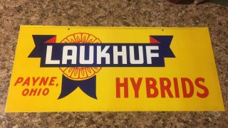 Laukhuf Hybrids Payne Oh Vintage Metal Double Sided Advertising Sign 1950 