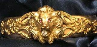 Magnificent Antique Victorian Gold Filled Lion Head Bangle Bracelet Art Nouveau