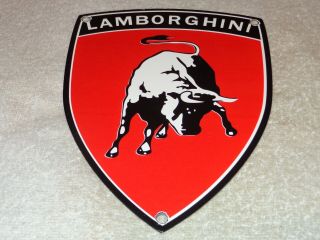 Vintage Lamborghini Sports Car Dealership 9 " Porcelain Metal Gasoline & Oil Sign