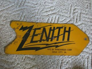 Vintage Metal Double Sided Zenith Arrow Sign By Wincharger 9 " X 22 "