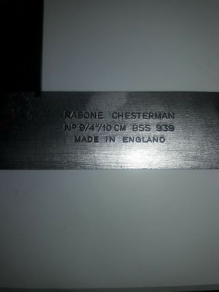 Rabone Chesterman No 9 4 " /10cm Prec Machinist Square England Bss 939 Vintage