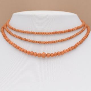 Antique Victorian Natural Pink Coral 8mm Bead 44 " Long 28 Gram Necklace
