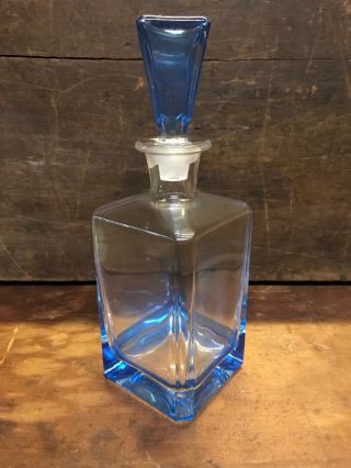 Vintage Mid Century Modern Blue Art Glass Bottle Whisky Decanter