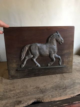 Big Antique Tin Horse Weathervane Fragment Mounted Old Wooden Board Hanging Aafa