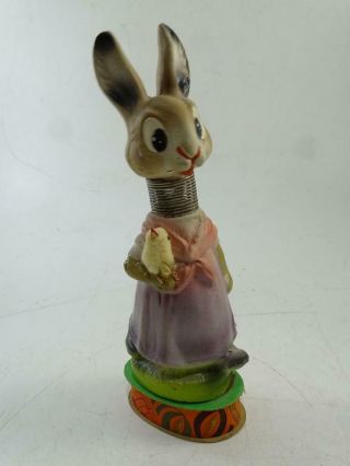 Antique Bobblehead Papier - Mache Bunny Rabbit German Candy Container Vtg Easter