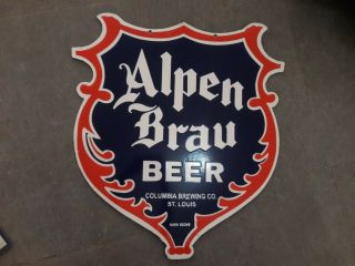 Porcelain Alpen Brau Beer Enamel Sign Size 24 " X 22 " Round Double Sided