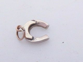 9ct gold rose cut diamond & ruby Victorian horseshoe charm/ pendant,  9k 375 3