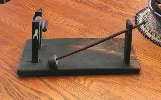 Antique Hand Wrought Iron & Wood Early Apple Peeler Unusual Primitive Form
