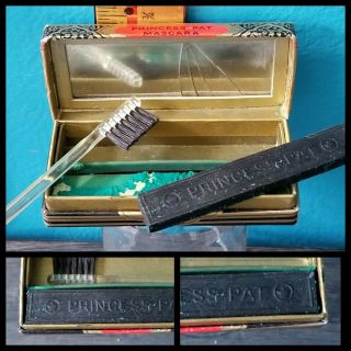 Princess Pat Vintage Makeup Black Cake Mascara Compact Box Brush Mirror Complete