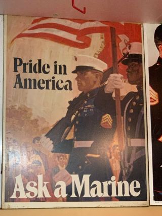 Vintage Vietnam War Era Us Marine Corps Military Metal Recruiting Poster 1968