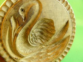 Antique 19th C Hand Carved 4 " Round Butter Mold Swan