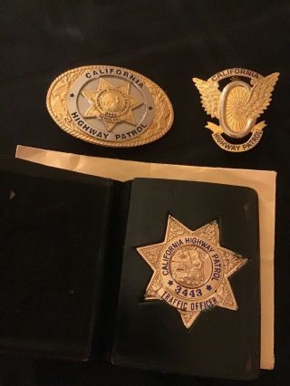California Highway Patrol Belt Buckle,  Wing Pin & Badge W/case Authentic Real