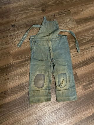 1900s Kids Jean Denim Overalls Farm Patched Doughnut Button Union Made