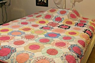 Vtg Cotton W Cotton Batting Hand Quilted Quilt 60 By 78