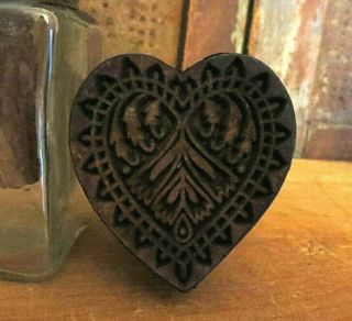 Farmhouse Primitive Wood Detailed Carved Heart Butter Mold Stamp Press