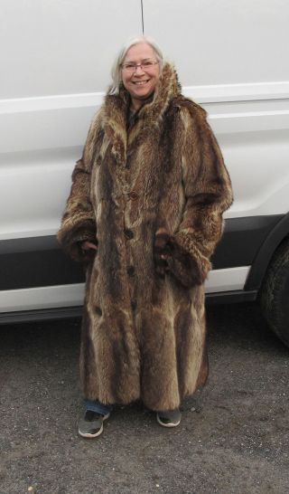 Antique 1920 ' s College Kid ' s Full Length Raccoon Pimp Coat 46 