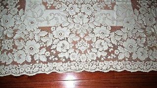 Vtg 50x67 Ivory Cotton Quaker Lace Tablecloth W Roses Piquot Loop & Tag 4422