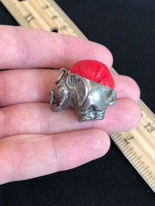 Antique Vintage Sterling Silver Elephant Sewing Pin Cushion - England ?