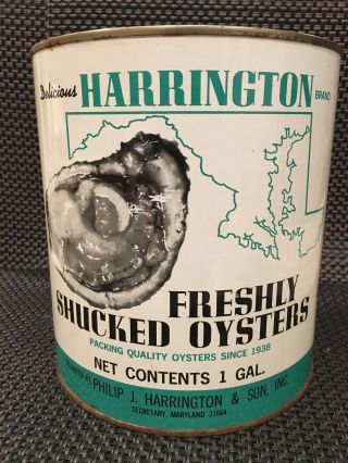 Harrington Brand Secretary Md 17 Vtg Oyster Tin Can 1 Gal.  Maryland Chesapeake