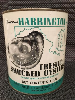 Harrington Brand Secretary Md 17 Vtg Oyster Tin Can 1 Gal.  Maryland Chesapeake 3
