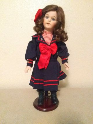 Vintage Porcelain Doll In Sailor Suit 16 Inches Outfit.