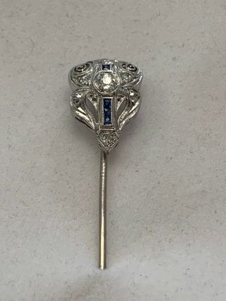 Fine Antique Art Deco Platinum Sapphire & Diamond Stick Pin