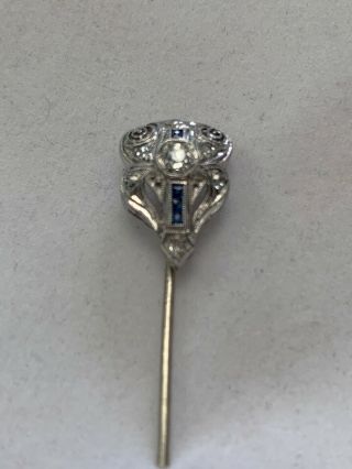 Fine Antique Art Deco Platinum Sapphire & Diamond Stick Pin 2