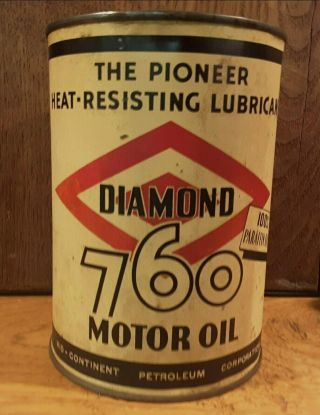 Vintage Full Diamond 760 Motor Oil Can - 1 Quart Metal Can