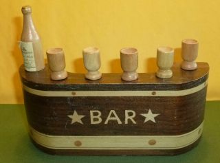Vintage Mid Century Miniature Bar With 6 Pics,  Bottle & Cup,  Barware,  Cocktail