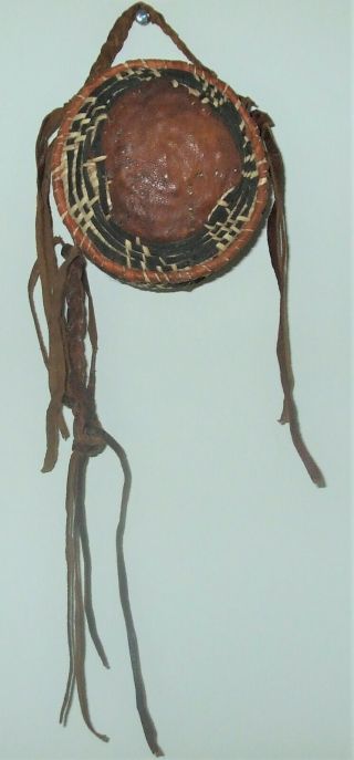 Mali African Basket With Lid Vintage Hand Woven 3.  5 " Diameter Leather Straps