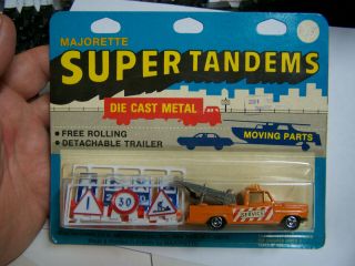 Rare Vintage Majorette 351 Orange Tow Truck With Signs & Traffic Cones